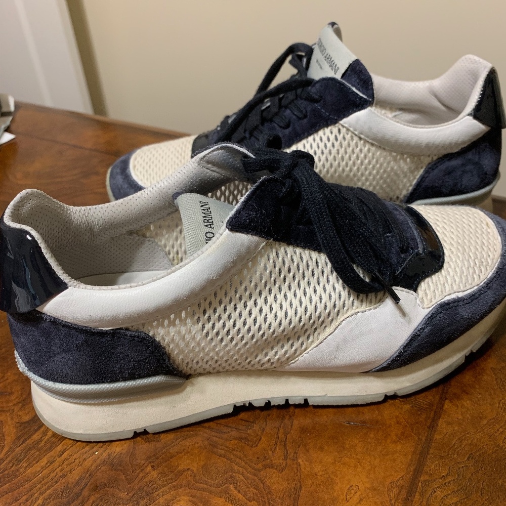 Giorgio Armani Blue Suede and Mesh Sneakers